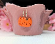 Kolczyki handmade rudy kot z gliny polimerowej, biżuteria ze zwierzętami ze stali chirurgicznej