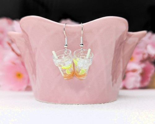 Kolczyki handmade lemoniada cytrynowa z gliny polimerowej i żywicy, słodka biżuteria ze stali chirurgicznej