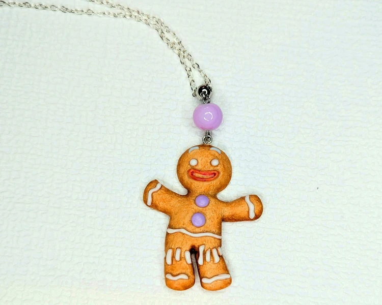 Naszyjnik handmade ciasteczka ze Shreka z gliny polimerowej, słodka biżuteria kawaii ze stali chirurgicznej