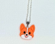 Naszyjnik handmade pies Corgi rudy z gliny polimerowej, biżuteria dla miłośników psów ze stali chirurgicznej
