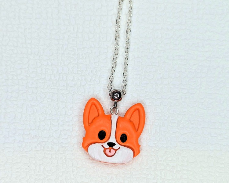 Naszyjnik handmade pies Corgi rudy z gliny polimerowej, biżuteria dla miłośników psów ze stali chirurgicznej